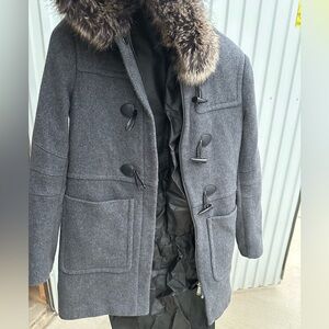 BCBGeneration Charcoal Pea Coat with Faux Fur Collar